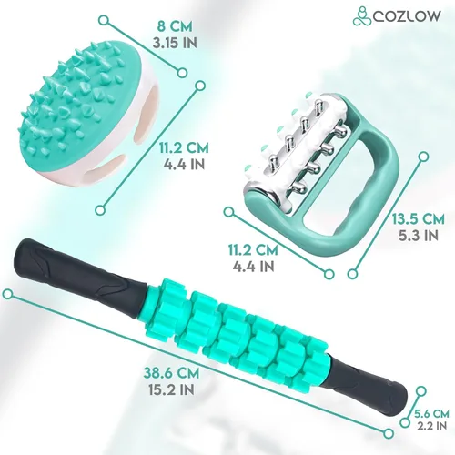 Miniatura 6 de COZLOW Kit de rodillos de fascia 3 en 1, ayuda a reducir la apariencia de la celulitis, ayuda a aumentar la circulación y reafirma la piel
