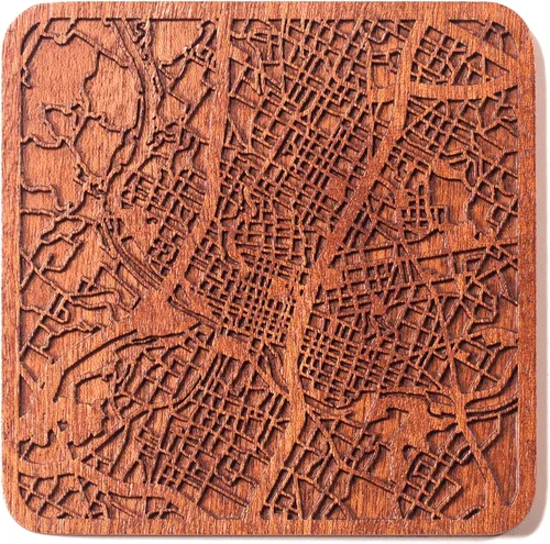 Miniatura 10 de Posavasos Amsterdam Map by O3 Design Studio, 1 pieza, posavasos de madera Sapele con mapa de la ciudad, hecho a mano, varias ciudades opcionales