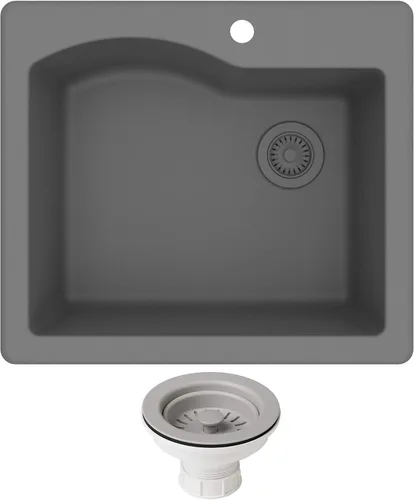 Miniatura 17 de KRAUS Quarza - Fregadero de cocina de granito de instalación empotrada/sobre encimera de un solo seno, 25 pulgadas, color negro, KGD-441BLACK