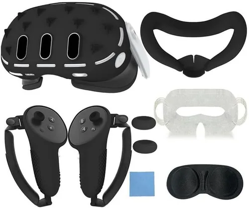 Coyktonty Silicone Cover Set For Meta Quest 3 VR Headset, 2 Controller Grips Silicon cover+5 VR sweat mask+VR headset protector+lens protection