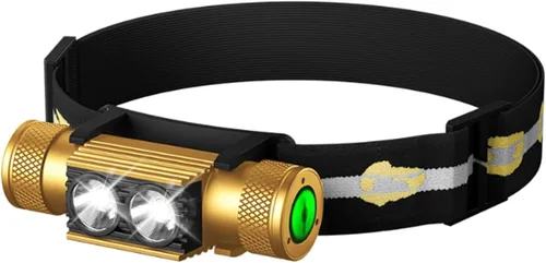 Faro delantero, lámpara de cabeza de 1200 lúmenes altos para adultos, impermeable y resistente a los impactos, diadema ajustable y cómoda, dorada,