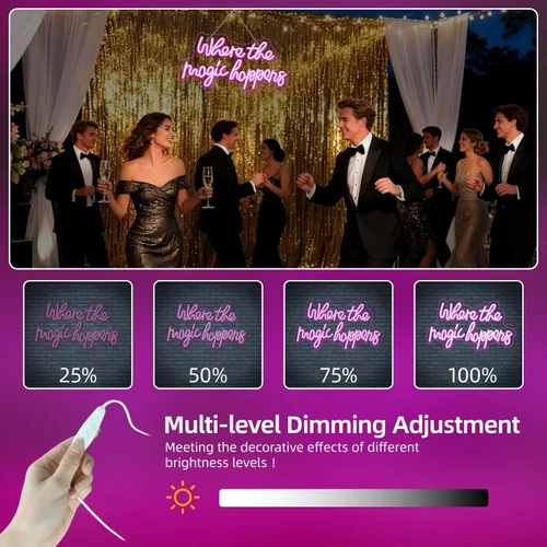 Miniatura 5 de Letrero de neón con texto en inglés "Where The Magic Happens" con luz LED rosa para decoración de pared, letras alimentadas por USB, luz de neón