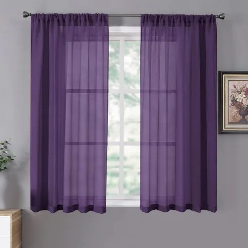 Miniatura 36 de Tollpiz - Juego de 2 paneles de cortinas de velo traslúcidas para media ventana, cortas, con textura de lino y bolsillo para cortinero, filtran