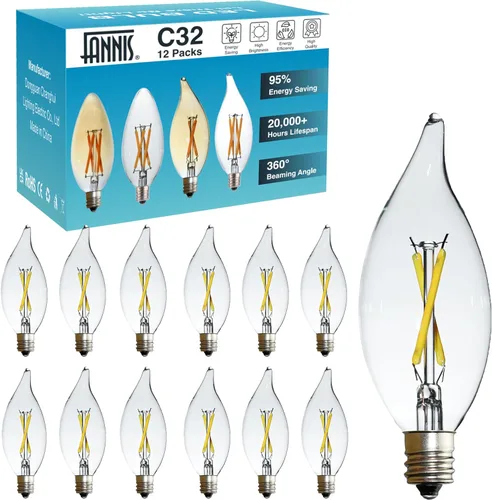 Miniatura 11 de Paquete de 6 bombillas LED de punta de llama C32 de reemplazo, 2 W equivale a 20 W, foco Edison de filamento cálido 2200 K, bombilla de candelabro