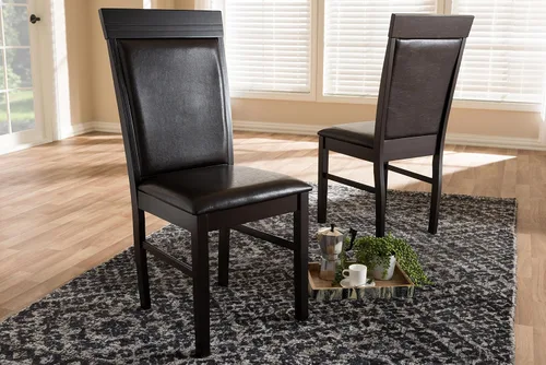 Miniatura 5 de Baxton Studio Thea Silla de comedor y silla de comedor tapizada de piel sintética marrón oscuro