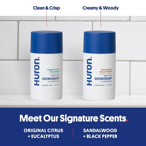Miniatura 5 de Huron Desodorante para hombres y mujeres, protección contra olores de 48 horas, desodorante sin aluminio con aroma de sándalo + ámbar, hidratante