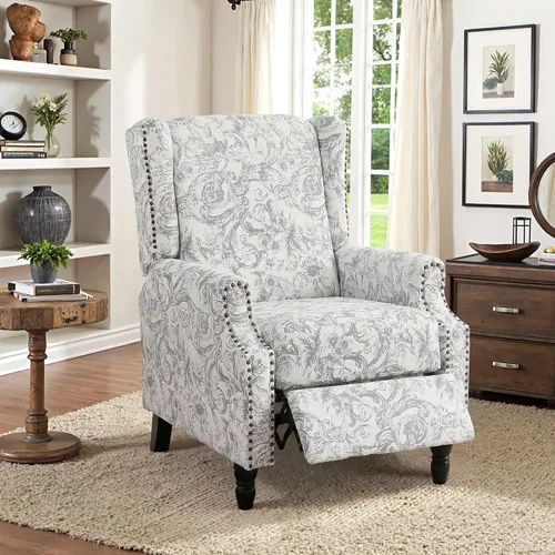 Miniatura 48 de Silla decorativa floral con respaldo alto, sillón tapizado con patas de madera maciza, cómodo sofá individual de lectura con respaldo alado
