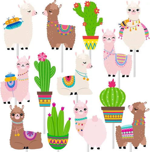 Decoración para cupcakes de cactus, llama, alpaca, cactus, pasteles, decoraciones para fiesta mexicana, fiesta de cumpleaños, suministros de fiesta
