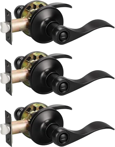 Miniatura 9 de KNOBWELL Paquete de 8 pomos de puerta color negro mate para interiores para dormitorio/baño, manijas de puerta de privacidad con cerradura de giro