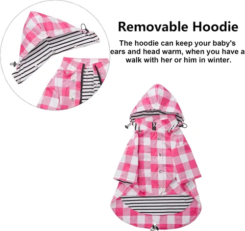 Miniatura 5 de Abrigo impermeable para perro, chaqueta impermeable para cachorros con patas, botones, cremallera y capucha con cordón, ajuste para Yorkie Terrier