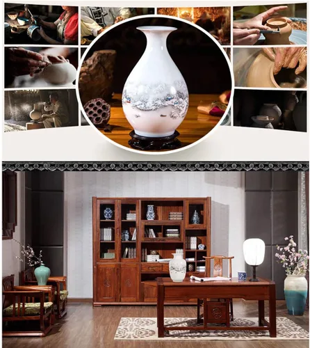 Miniatura 5 de Jarrón de cerámica blanco chino, Jingdezhen Birds Peony Flower Jarrones de porcelana blanca Decoración para el hogar B5