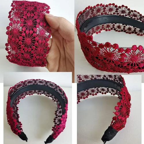 Miniatura 3 de DORIS&JACKY Diademas anchas de encaje y bandas elásticas grandes antideslizantes con dientes, 5 accesorios para la cabeza para mujeres y niñas