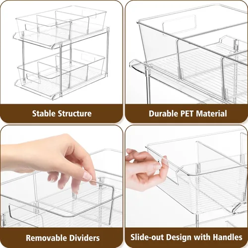 Miniatura 3 de Fabspace Organizadores extraíbles para el hogar, organizador de baño transparente de 2 niveles con divisores, bandeja multiusos para mostrador