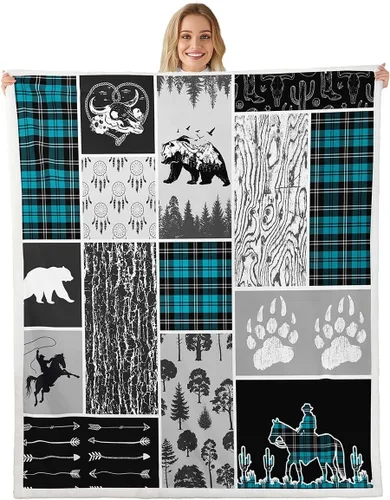 Miniatura 35 de Erosebridal Manta de vellón de animales del bosque, 40 x 50 pulgadas, con temática de caza de osos, ciervos, lobos, manta de felpa mullida