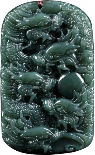 Miniatura 9 de China Natural Hetian Green Jade Nefrita Tallado Fengshui Zodiaco Dragón Bestia Colgante Amuleto Dragón 3#