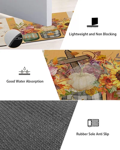 Miniatura 3 de Tapete de baño de otoño de Acción de Gracias para bañera, antideslizante, de secado rápido y absorbente, de tierra de diatomeas, tapete lavable