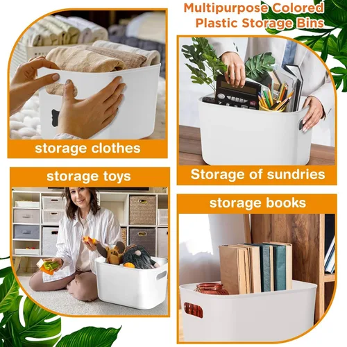 Miniatura 5 de Thyle Paquete de 12 contenedores de almacenamiento de plástico blanco con tapas, contenedor de almacenamiento apilable de 7 cuartos de galón