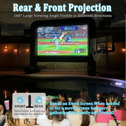 Miniatura 2 de Pantalla de cine inflable de 16 pies para exteriores, pantalla de proyector inflable compatible con proyección frontal y trasera para patio trasero