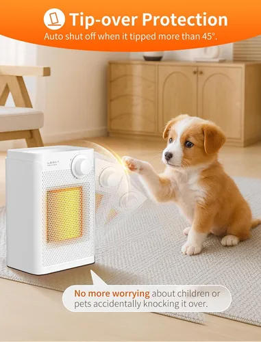 Miniatura 3 de Calentador de espacio eléctrico Lerat, calentador pequeño para uso en interiores, 1200W PTC de calentamiento rápido portátil, protección contra