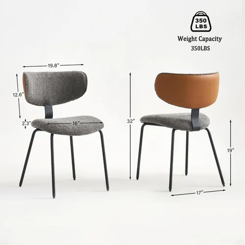 Miniatura 2 de GrandNoor Modern Boucle - Juego de 2 sillas de comedor de piel sintética, respaldo curvado, sillas de comedor tapizadas con patas de metal