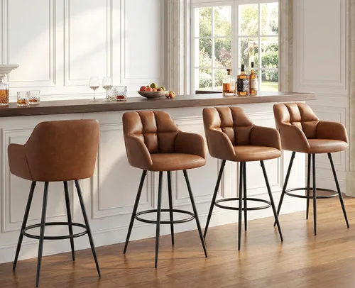 Miniatura 20 de ROCITY Juego de 2 taburetes de bar de terciopelo con respaldo, silla de bar beige para isla de cocina, taburetes de bar modernos con patas de metal