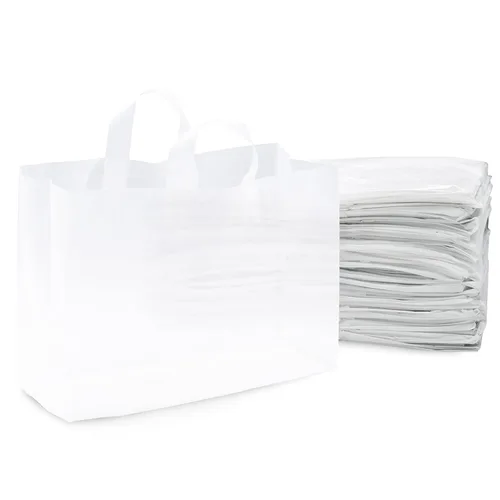 Prime Line Packaging Bolsas de regalo de plástico, bolsas de compras esmeriladas con asas para pequeñas empresas, boutique, bolsa grande para