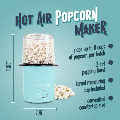 Miniatura 2 de Nostalgia - Máquina de palomitas de maíz con aire caliente de 8 tazas y tazón - Tazón y tapa 2 en 1, taza medidora de 2 oz - Palomitas de maíz sin