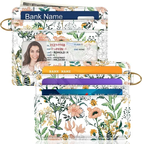 Miniatura 35 de Bolsillo frontal minimalista delgado con bloqueo RFID para tarjetas de crédito, cartera pequeña, bonita funda para tarjetas para mujeres, beige