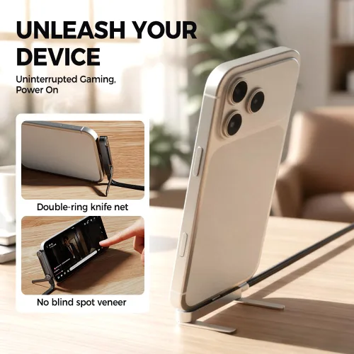 Miniatura 3 de Cable de carga rápida trenzado de 240 W con soporte de teléfono integrado en forma de T, cable USB-C plegable y duradero de 90 grados, cable USB C