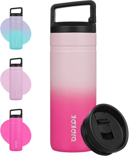 Miniatura 19 de BJPKPK - Botella de agua aislada con 2 tapas, vaso/taza de viaje de acero inoxidable de 20 onzas con aislamiento al vacío de doble pared, taza
