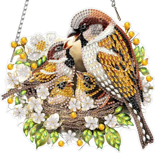 EOBROMD Kits de arte colgante de diamantes para adultos, atrapasoles de animales de pájaros, pintura de arte de diamante, kits de diamantes de