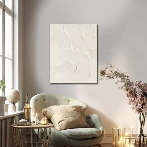 Miniatura 2 de CHUDANHAO Arte de pared abstracto pintado a mano, decoración de pared beige, arte colgante lineal 32"x40", obra de arte grande para decoraciones