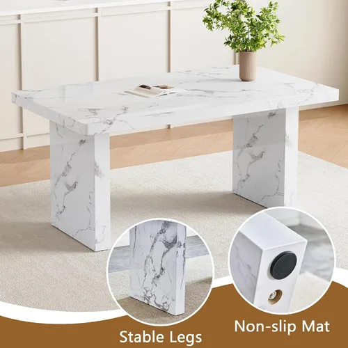 Miniatura 5 de gopop Mesa de comedor de mármol de 63 pulgadas, tablero de mesa de comedor MDF con patrón de mármol y base para cocina y comedor.