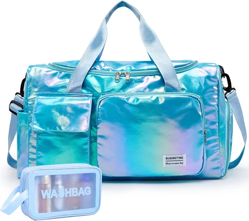 Miniatura 15 de Bolsa de Gimnasio Pequeña para Mujer, Bolsa de Lona de Viaje, Bolsa de Fin de Semana con Compartimento para Zapatos