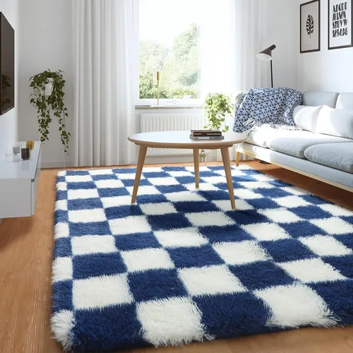 Miniatura 68 de KICMOR - Tapete a cuadros afelpado, peludo, mullido, color beige y blanco crema, pequeño, de 2 x 3 pies, para dormitorio, sala, junto a la cama