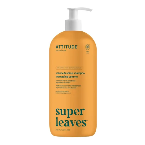 ATTITUDE Volume and Shine Champú para el cabello, verificado por EWG, para cabello fino, ingredientes derivados de forma natural, vegano y a base de