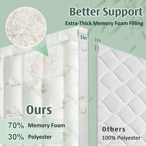Miniatura 2 de DOWNCOOL 3 Inch Twin Mattress Topper – Cooling Memory Foam Mattress Topper for Back Pain Relief, Breathable Bamboo Viscose Air Layer, 1700 GSM Fill