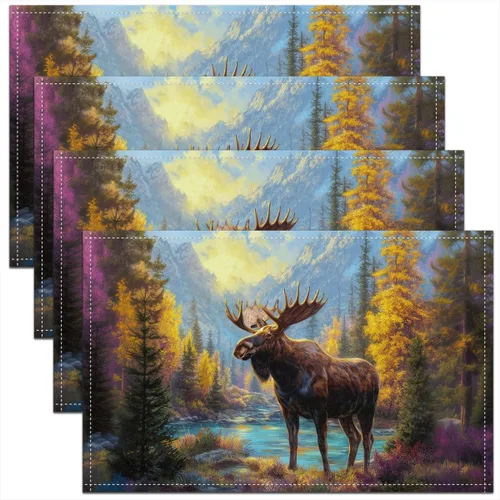 Miniatura 8 de Lodge - Juego de 4 manteles individuales de cabina con diseño de silueta de pino y oso gris, tapetes de cocina para mesa de comedor, animales