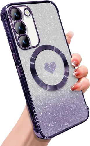 Miniatura 13 de ZONRW Funda magnética para Samsung Galaxy S22 Plus, para mujeres y niñas, chapado de lujo suave, con purpurina degradada, lindo corazón, compatible