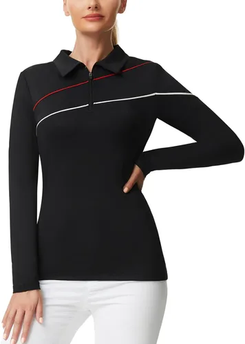 Miniatura 5 de JACK SMITH Polo de golf para mujer, ajuste seco, UPF 50+, manga larga, con cremallera, ajuste delgado, atlético, con soporte para camiseta