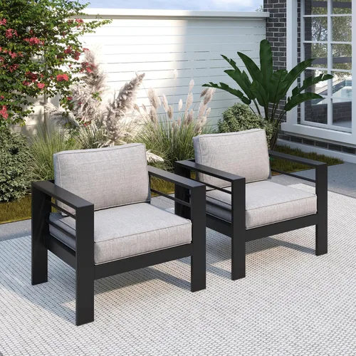 Miniatura 41 de Solaste Aluminum Patio Sofa with Coffee Table,3 PCS Patio Furniture Set with Cushions, All-Weather Outdoor Sofa for Balcony, Deck, Backyard, Porch