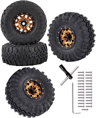 Rc Ruedas de 1.0 pulgadas para 1/18 1/24 Trx4m SCX24 FCX24, RC Crawler Car 4 piezas de aluminio 1.0 pulgadas llanta de rueda de goma suave, oro