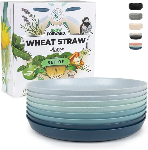 Miniatura 7 de Grow Forward Platos de postre de paja de trigo prémium – Juego de 8 platos de plástico duro reutilizables de 8 pulgadas – Platos irrompibles aptos