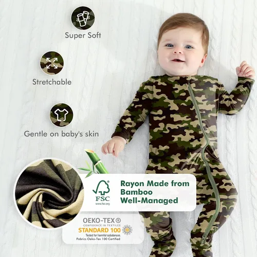 Miniatura 2 de HAPIU - Pijama de bambú con pies para bebé, con cremallera frontal de 2vías, mamelucos Sleep 'N Play, de 0a 24meses