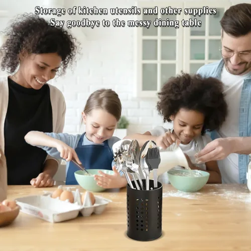 Miniatura 6 de Evanda Soporte para utensilios de cocina para encimera, paquete de 2, organizador de utensilios de acero inoxidable negro, organizador elegante