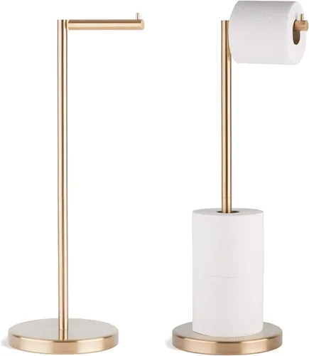 MARMOLUX ACC Soporte de papel higiénico independiente con almacenamiento para 4 rollos de papel higiénico para baño, acero inoxidable dorado