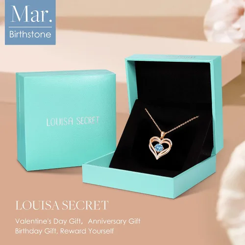 Miniatura 6 de LOUISA SECRET Love Heart Birthstone Necklaces for Women 925 Sterling Silver Rose Gold Pendant Forever Diamond Jewelry Valentine's Day Christmas