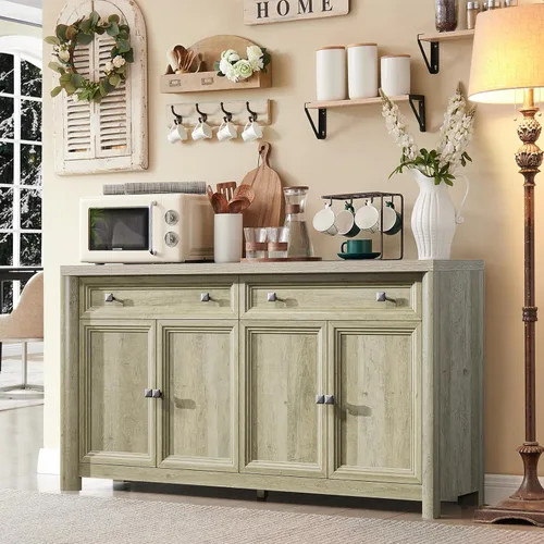 Miniatura 10 de Standifurno Gabinete de buffet de casa de campo, aparador grande de 59" con credenza de almacenamiento con estantes y 4 puertas, consola de barra