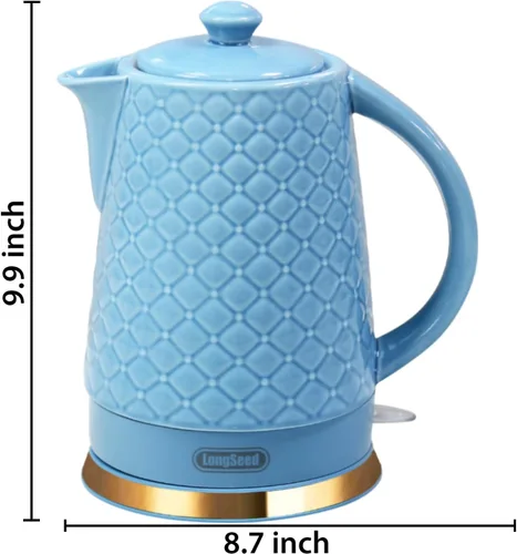 Miniatura 2 de Hervidor eléctrico de cerámica, 1.5L/1200W hierve agua rápida y fácilmente con protección contra hervido en seco y apagado automático, base Azul