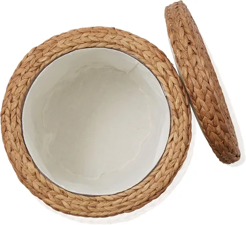 Miniatura 6 de Casafield Otomano de almacenamiento redondo de 17" con tapa - Jazmín, taburete tejido a mano de jacinto de agua para sala de estar, dormitorio